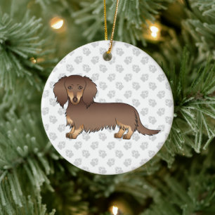 Schokolade und Tan Long Hair Dackel Cartoon Dog Keramik Ornament