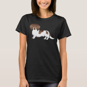 Schokolade und Tan Piebald Lange Haare Dackel Hund T-Shirt