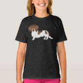 Schokolade und Tan Piebald Lange Haare Dackel Hund T-Shirt (Vorderseite)