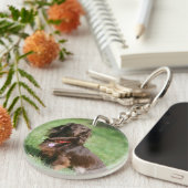 Schokolade und TANlanghaarige MiniaturDackel Schlüsselanhänger (Vorderseite rechts)