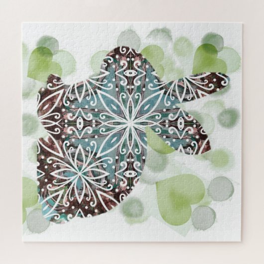 Schokolade und weich blauer Mandala Bunny mit Herz Puzzle (Horizontal)