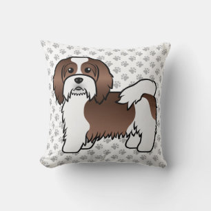 Schokolade und weißer Havanese Cartoon Dog & Paws Kissen
