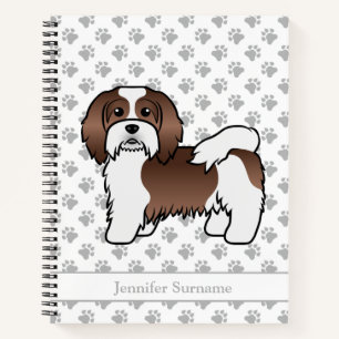 Schokolade und weißer Havanese Cartoon Hund & Name Notizblock