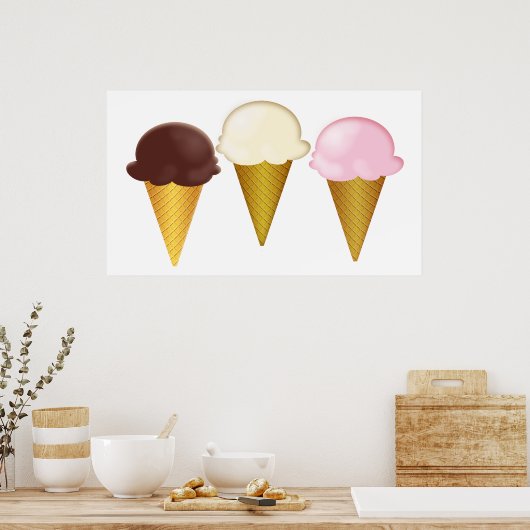 Schokolade, Vanilla & Erdbeere Eiscreme Poster (Küche)