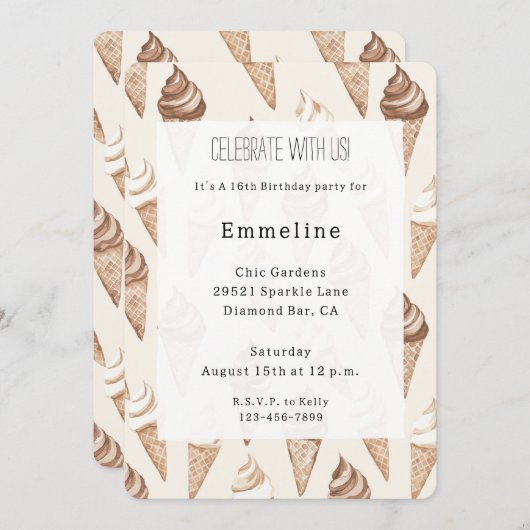 Schokolade Vanilla Ice Einladung (Vorne/Hinten)