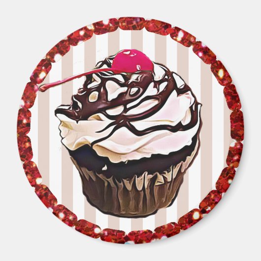 Schokolade Zuckerguss mit Cherry Cupcake Top Magne Magnet (Vorne)