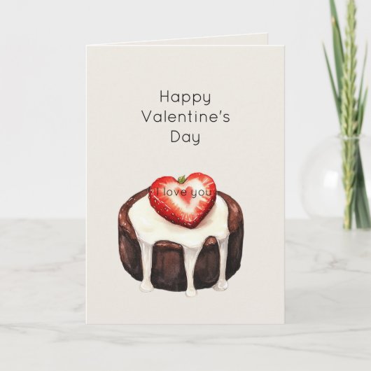 Schokoladen-Brownie-Erdbeerherz Valentinstag Karte (Vorderseite)