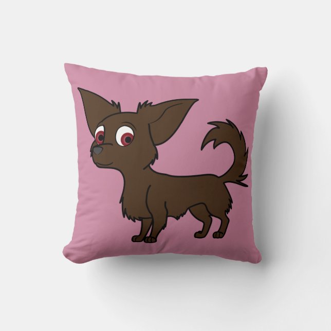 Schokoladen-Chihuahua mit dem langen Haar Kissen (Vorderseite)