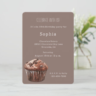 Schokoladen-Chip-Muffin-Cupcake-Geburtstag Einladung