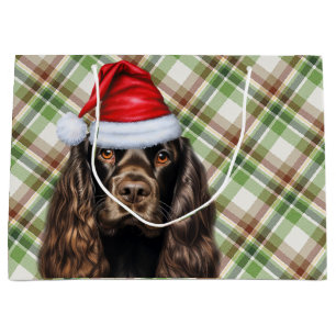 Schokoladen-Cocker-Spaniel-Hund mit kariertem Weih Große Geschenktüte