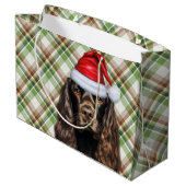 Schokoladen-Cocker-Spaniel-Hund mit kariertem Weih Große Geschenktüte (Rückseite Schrägansicht)