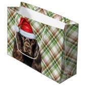 Schokoladen-Cocker-Spaniel-Hund mit kariertem Weih Große Geschenktüte (Vorderseite Schrägansicht)