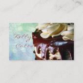 Schokoladen-Creme-Kuchen blaue Bokeh Visitenkarte (Rückseite)