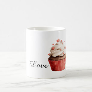 Schokoladen-Cupcake mit Vanille-Frosting-Herzen Kaffeetasse