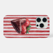 Schokoladen-Erdbeere Herz Rot-Weiß-Gestreift  iPhone Hülle (Rückseite (Horizontal))