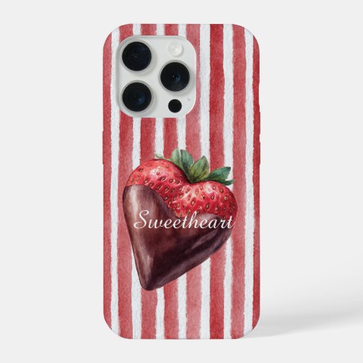 Schokoladen-Erdbeere Herz Rot-Weiß-Gestreift  iPhone Hülle (Rückseite)