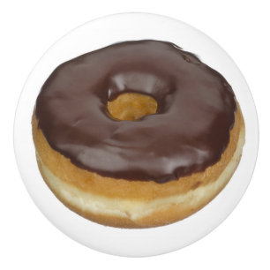 Schokoladen-glasig-glänzender Krapfen-Krapfen-Fot Keramikknauf
