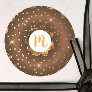 Schokoladen-Gold-Glitter-Donut-Monogramm Glamour f Runder Aufkleber