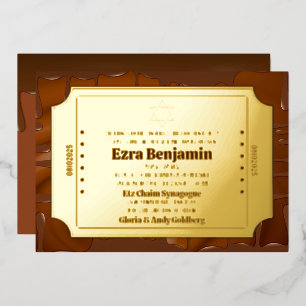 Schokoladen-Golden-Ticket-Bar-Mizwa oder Bat-Mizwa Folieneinladung