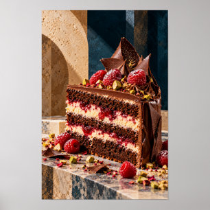 Schokoladen-Himbeer-Schichttorte-Küchenwandkunst Poster