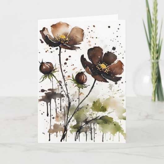 Schokoladen-Kosmos - Aquarellblumen Karte (Vorderseite)