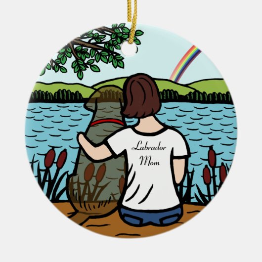 Schokoladen-Labrador-Engel und Mama 1 Keramikornament (Vorne)