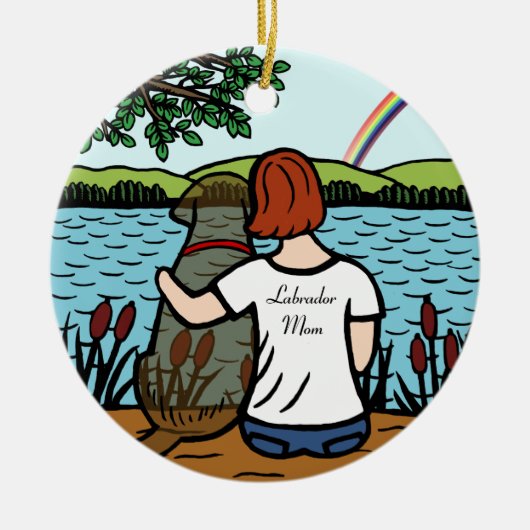 Schokoladen-Labrador-Engel und Mama 2 Keramik Ornament (Vorne)