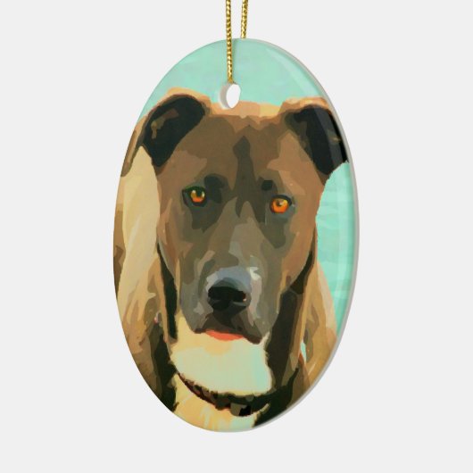 Schokoladen-Labrador Pitbull Mischung Pitador Keramikornament (Links)
