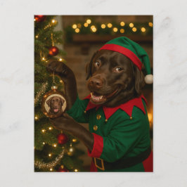 Schokoladen-Labrador und Christbaumkugeln-Weihnach Feiertagspostkarte