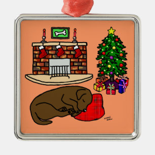 Schokoladen-Labrador-Weihnachtsbaum-Illustration Silbernes Ornament