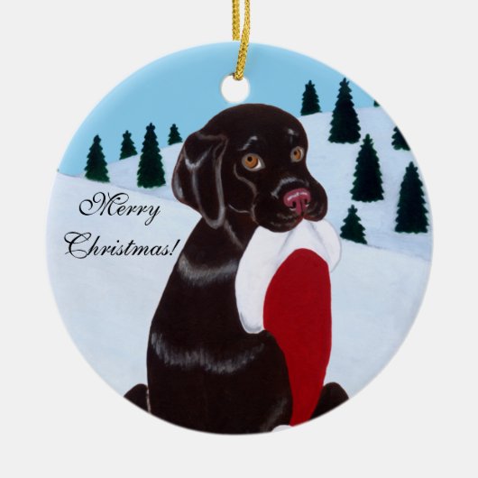 Schokoladen-Labrador-WeihnachtsWeihnachtsmannmütze Keramik Ornament (Vorne)