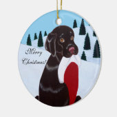 Schokoladen-Labrador-WeihnachtsWeihnachtsmannmütze Keramik Ornament (Links)