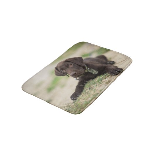Schokoladen-Labrador-Welpe Badematte (Schrägansicht)