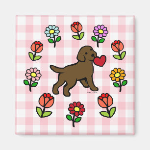 Schokoladen-Labrador-Welpe und rotes Herz Magnet