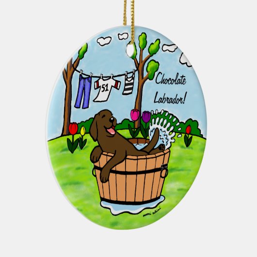 Schokoladen-Labrador-Welpen-Pool Keramikornament (Rechts)