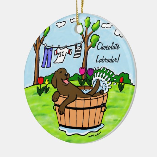Schokoladen-Labrador-Welpen-Pool Keramikornament (Links)