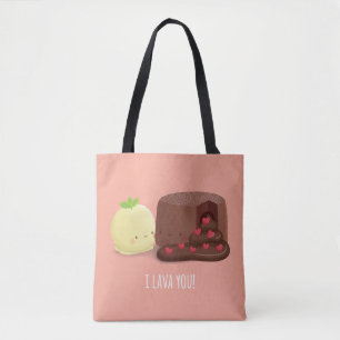 Schokoladen-Lava-Kuchen und Vanille-Eiscreme Pun-T Tasche