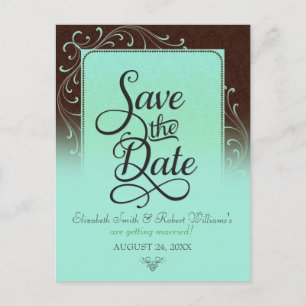 Schokoladen-Mint-Dekor-Vintage-Save-the-Date-Postk Ankündigungspostkarte