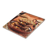 Schokoladen-Pfannkuchen mit Bananen und Karamell Fliese (Seite)