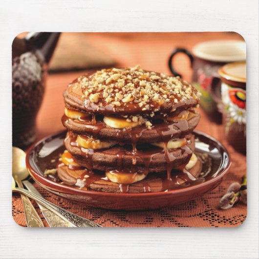 Schokoladen-Pfannkuchen mit Bananen und Karamell Mousepad (Vorne)
