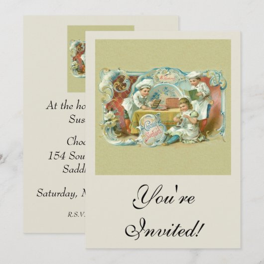 Schokoladenbäcker Antike Einladung (Vorne/Hinten)