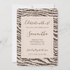 Schokoladenbraun Creme Blush Zebra Glitzer Einladung