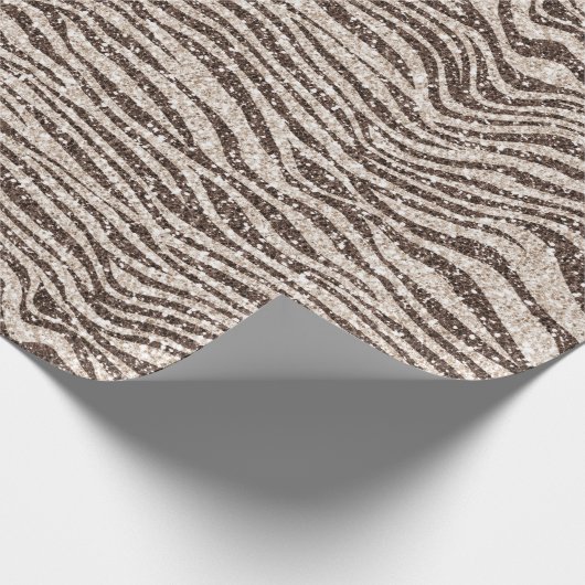 Schokoladenbraun Creme Blush Zebra Glitzer Geschenkpapier (Ecke)