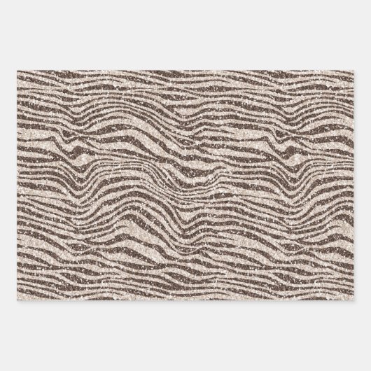 Schokoladenbraun Creme Blush Zebra Glitzer Geschenkpapier Set (Vorderseite 3)