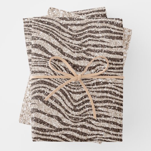 Schokoladenbraun Creme Blush Zebra Glitzer Geschenkpapier Set (Beispiel)