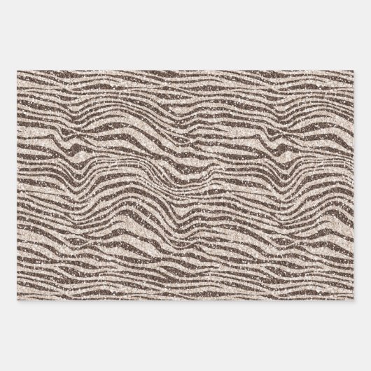 Schokoladenbraun Creme Blush Zebra Glitzer Geschenkpapier Set (Vorderseite)