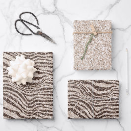 Schokoladenbraun Creme Blush Zebra Glitzer Geschenkpapier Set