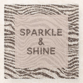 Schokoladenbraun Creme Blush Zebra Glitzer Glasuntersetzer