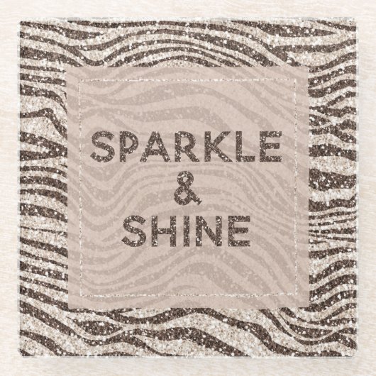 Schokoladenbraun Creme Blush Zebra Glitzer Glasuntersetzer (Vorderseite)