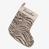Schokoladenbraun Creme Blush Zebra Glitzer Großer Weihnachtsstrumpf (Vorderansicht (hängend))
